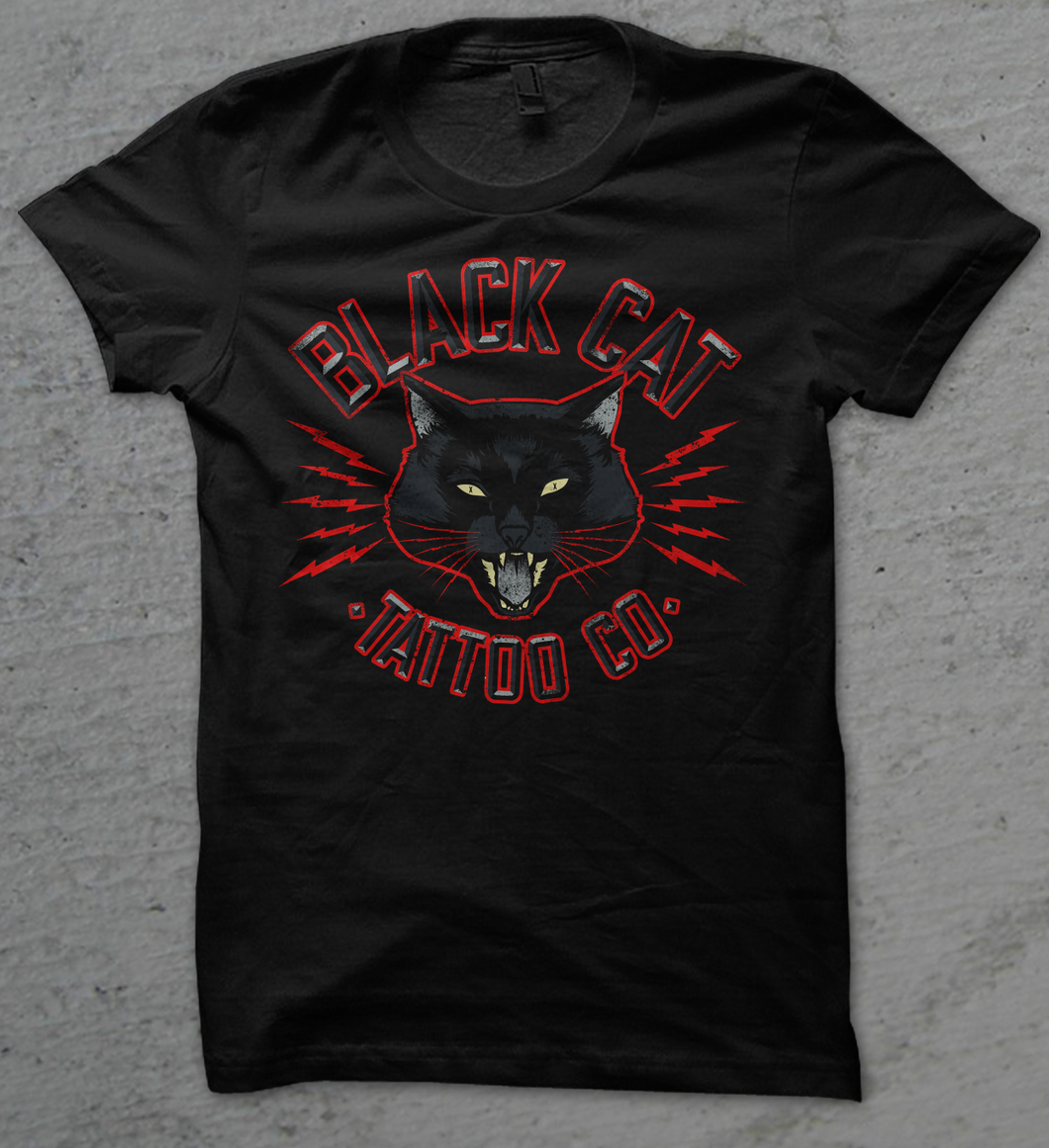 Black Cat Lightning Red T shirt